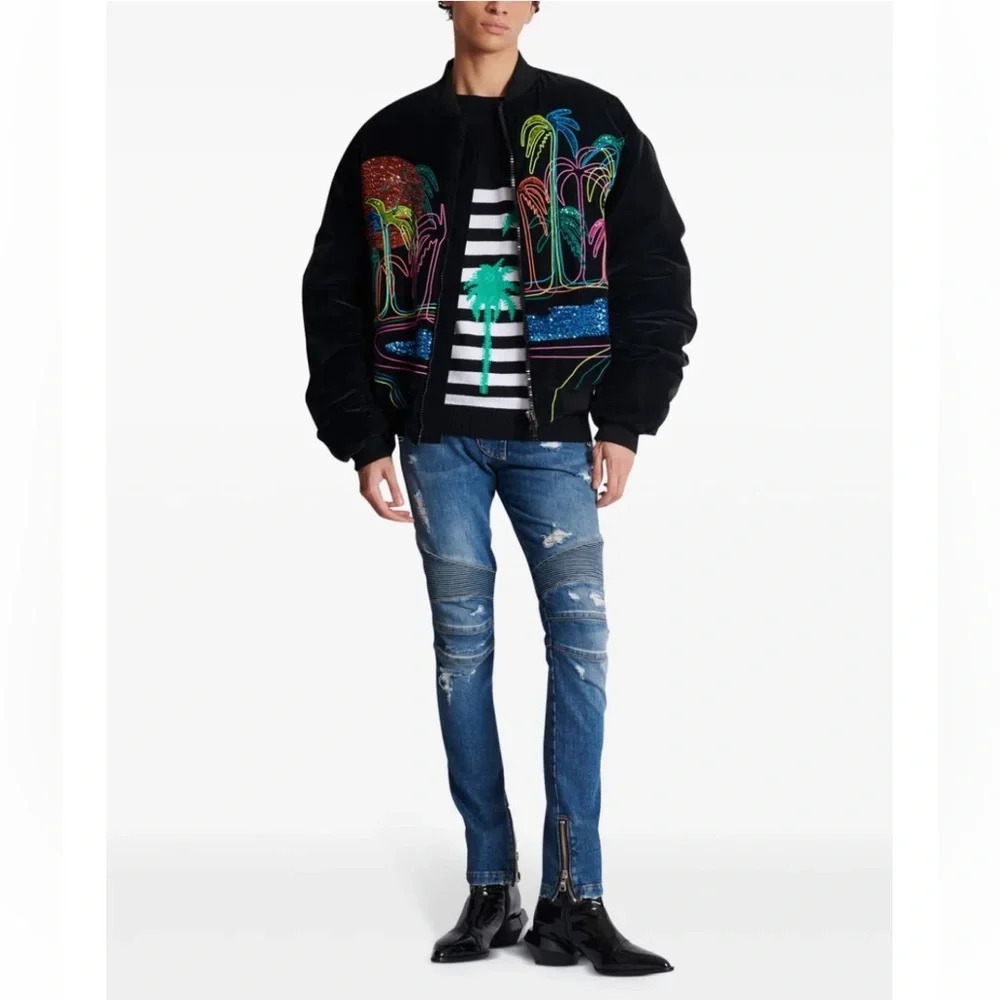 Pierre  Balmain panelled distressed jeans motto biker Made in Italy size 27